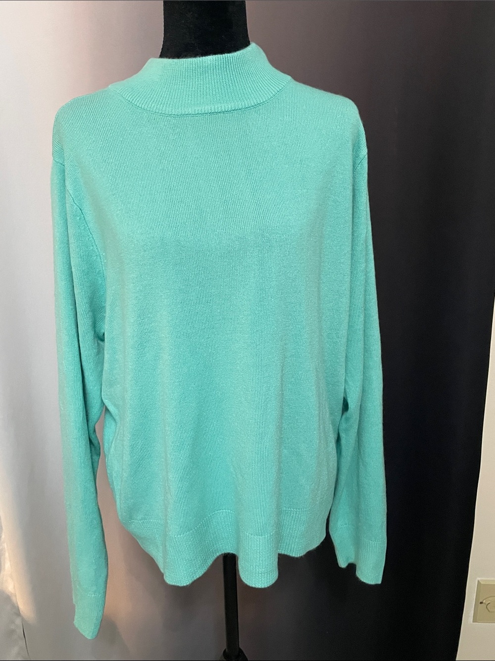 Elizabeth Williams coquette Mock Neck Sweater in Light Teal